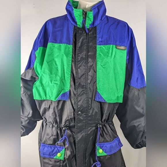Vintage ski jacket, windbreaker spring breaker 80s 90s black green blue KARHU- M - Picture 7 of 7